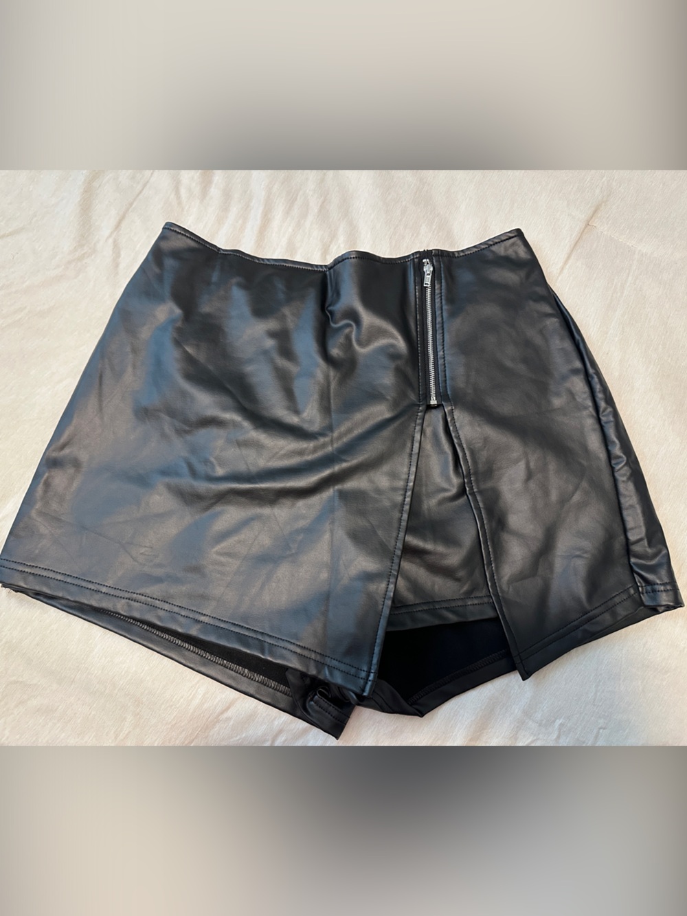 Black Shein Leather Mini Skirt/Short with Front Zip